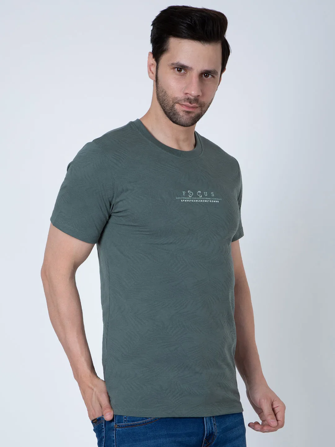 Men  Jaquard Green T-Shirt