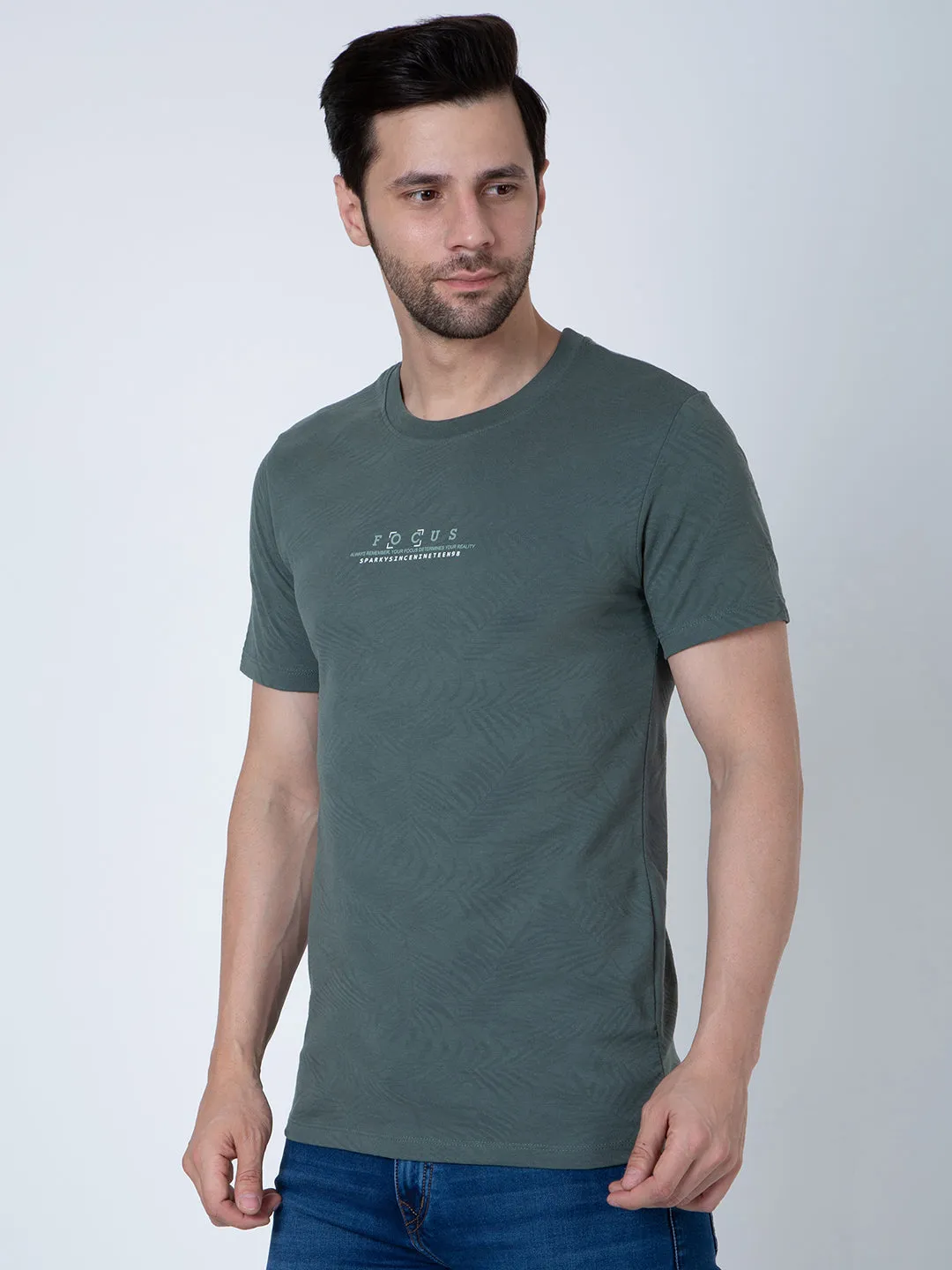 Men  Jaquard Green T-Shirt