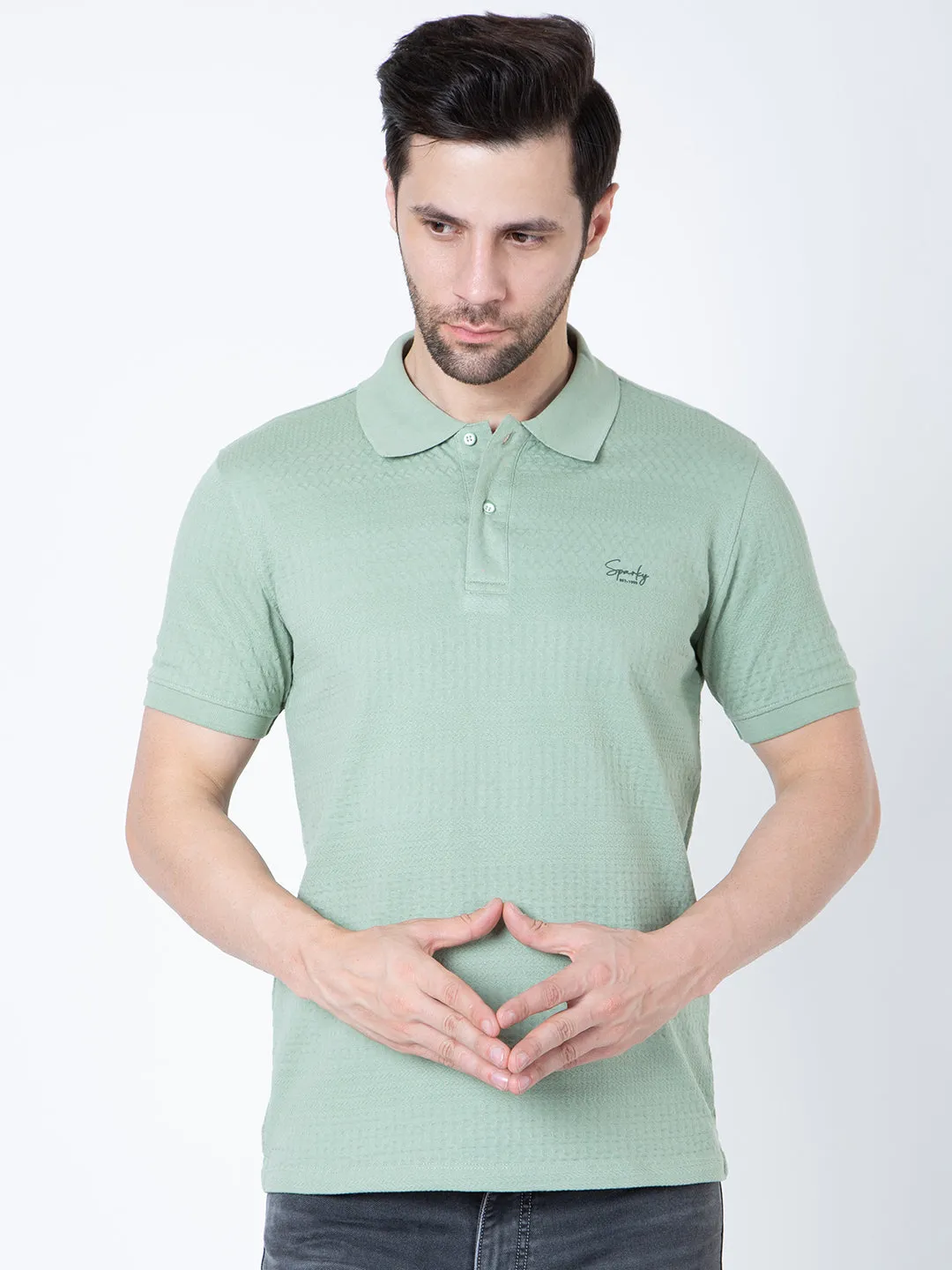 Men Polo Jacquard Green T-Shirt