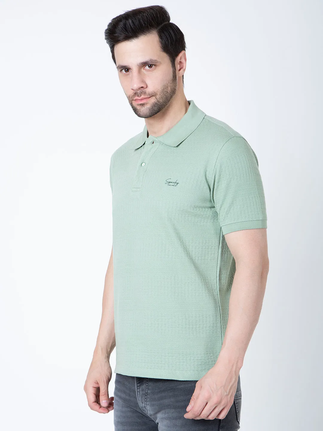 Men Polo Jacquard Green T-Shirt