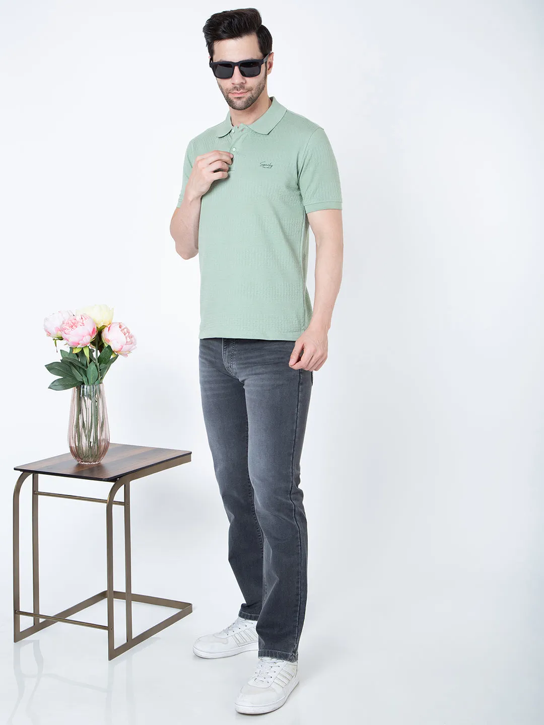 Men Polo Jacquard Green T-Shirt