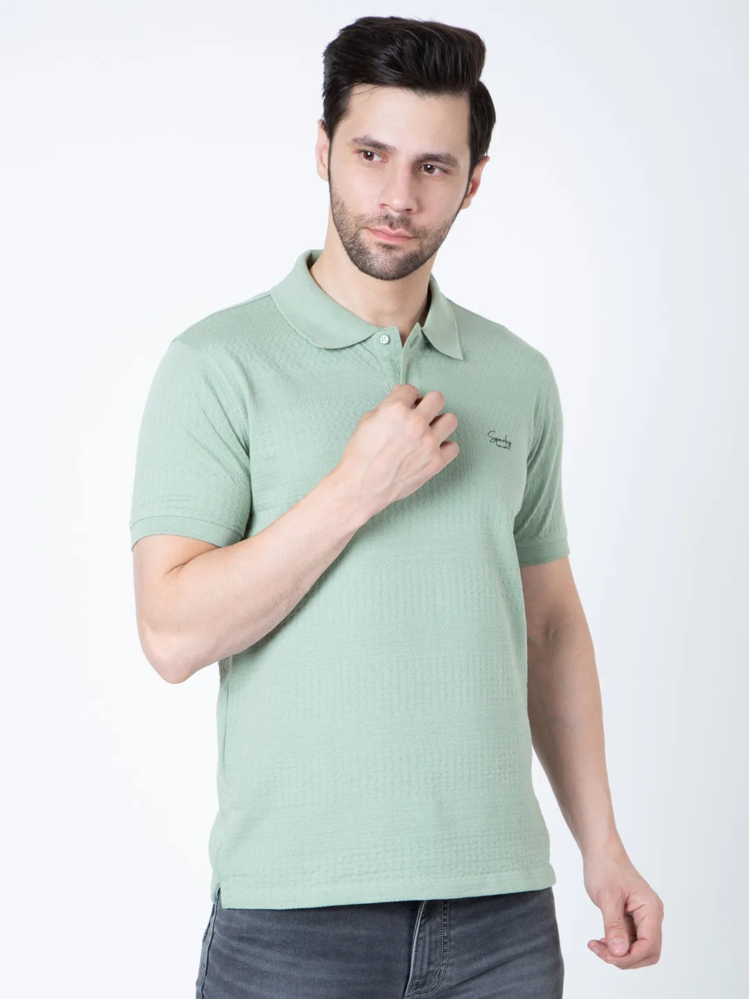 Men Polo Jacquard Green T-Shirt