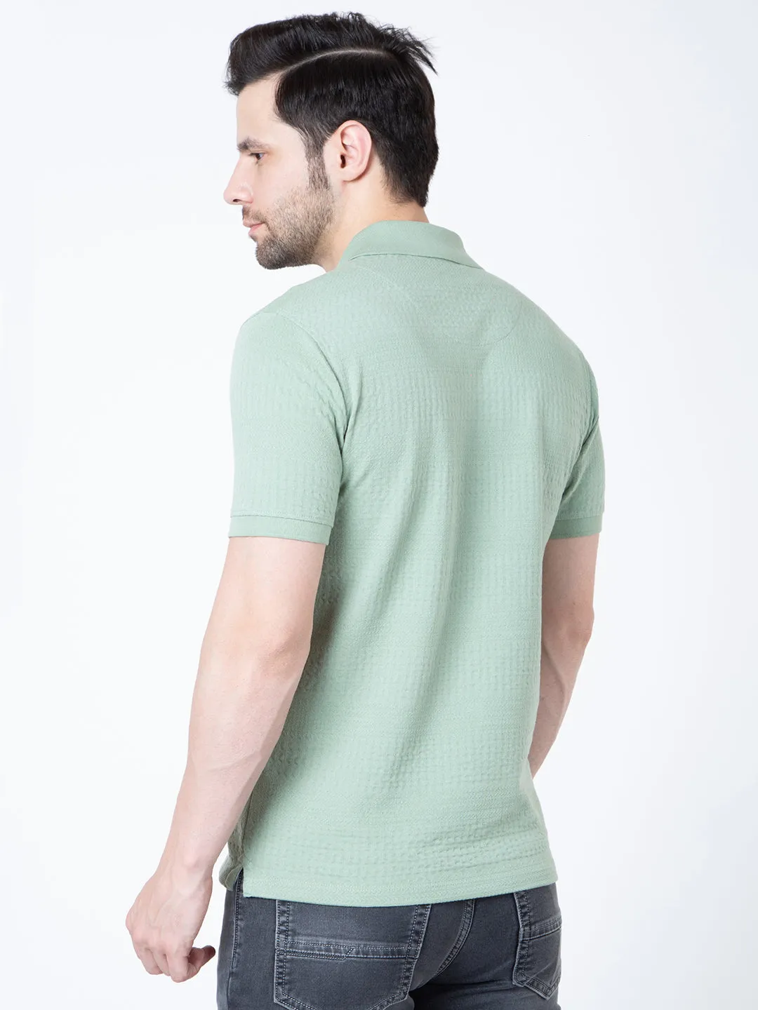 Men Polo Jacquard Green T-Shirt