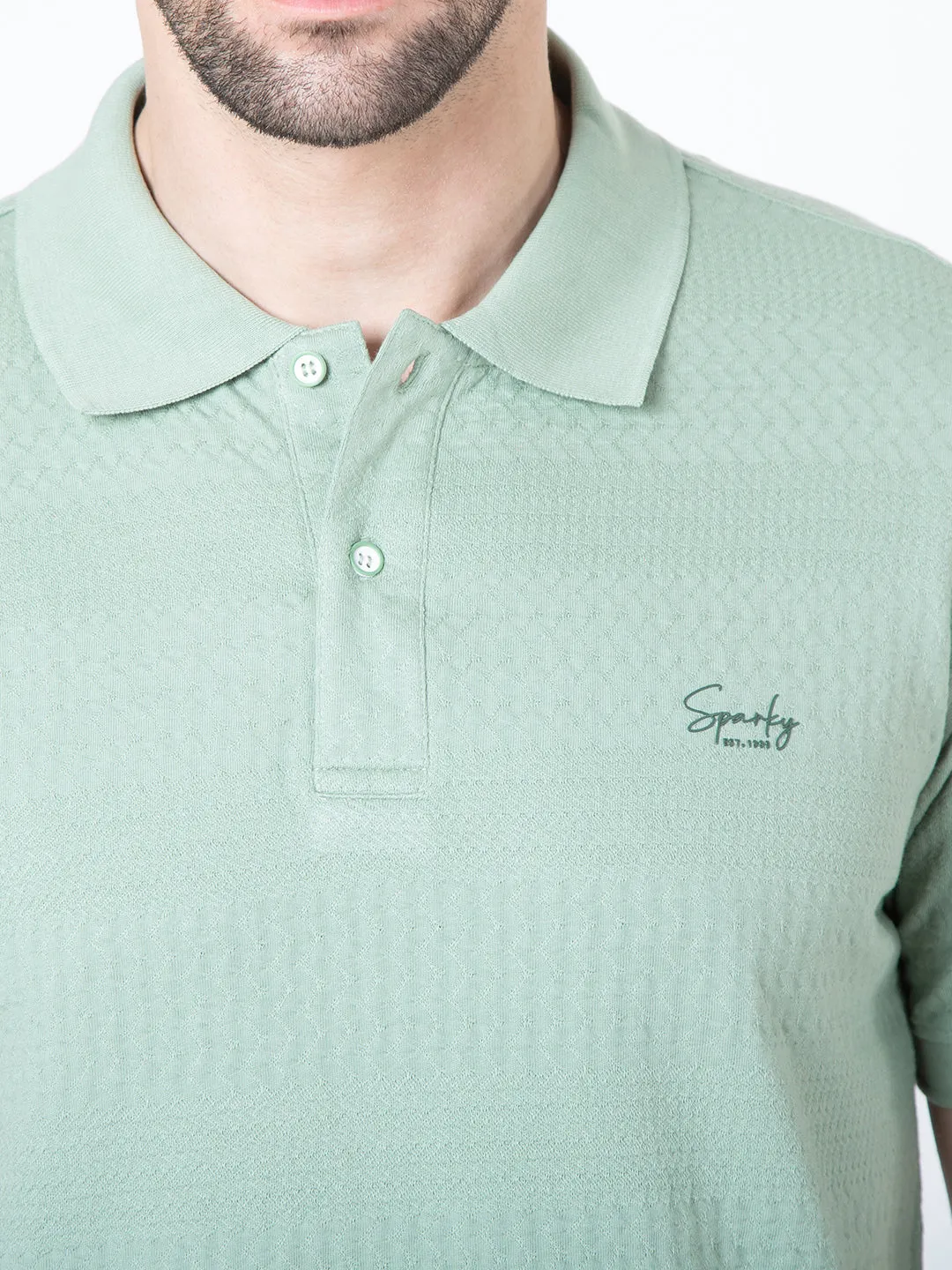 Men Polo Jacquard Green T-Shirt