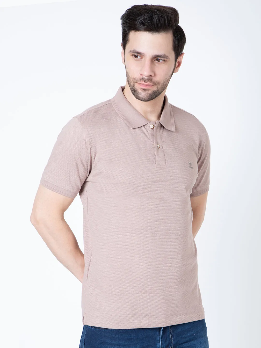 Men Polo Popcorn Light Brown T-Shirt