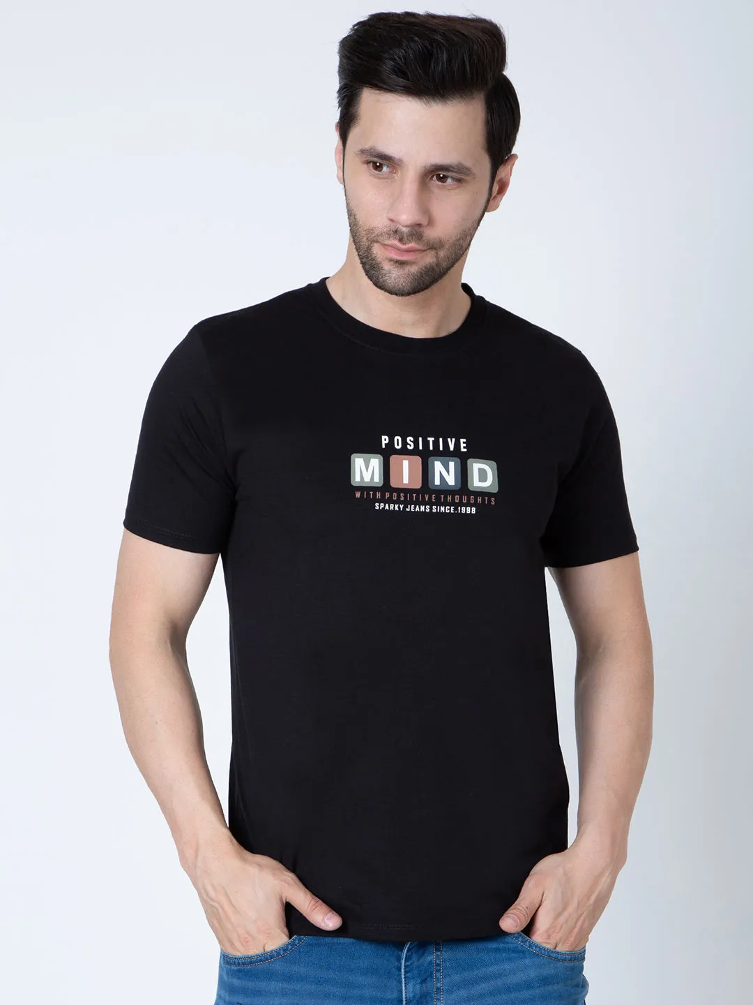 Men Round Neck Black T-Shirt