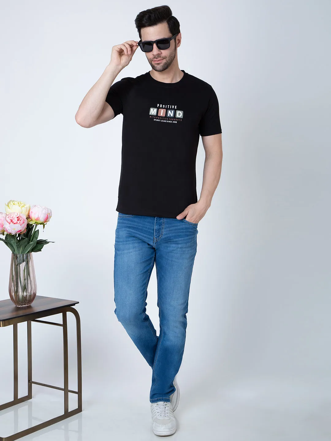 Men Round Neck Black T-Shirt