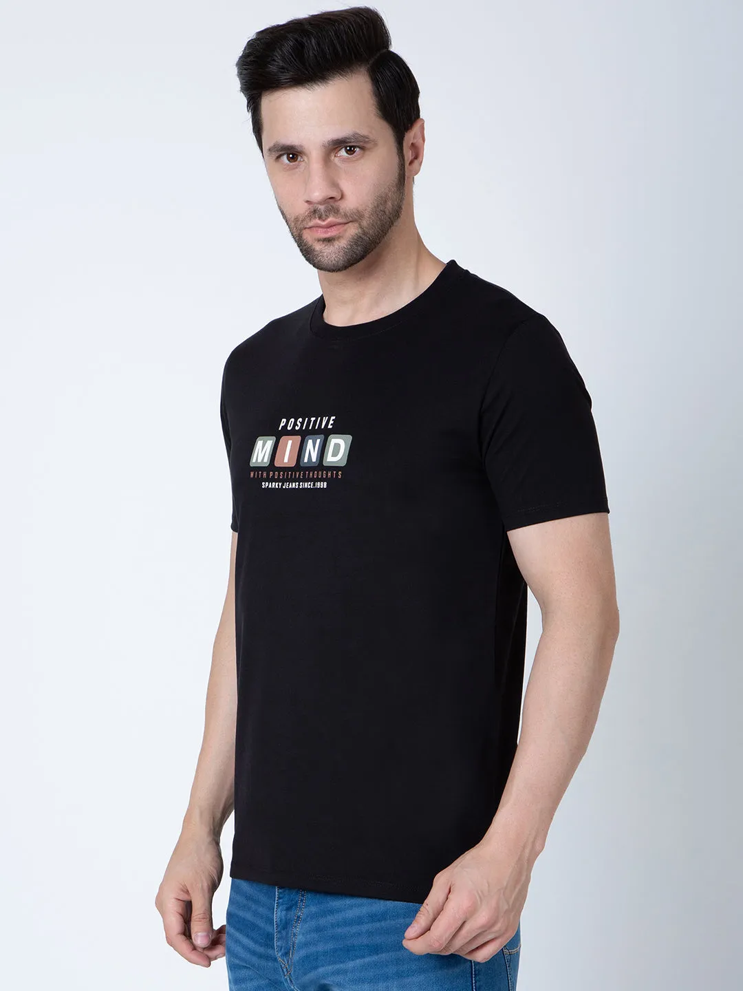 Men Round Neck Black T-Shirt