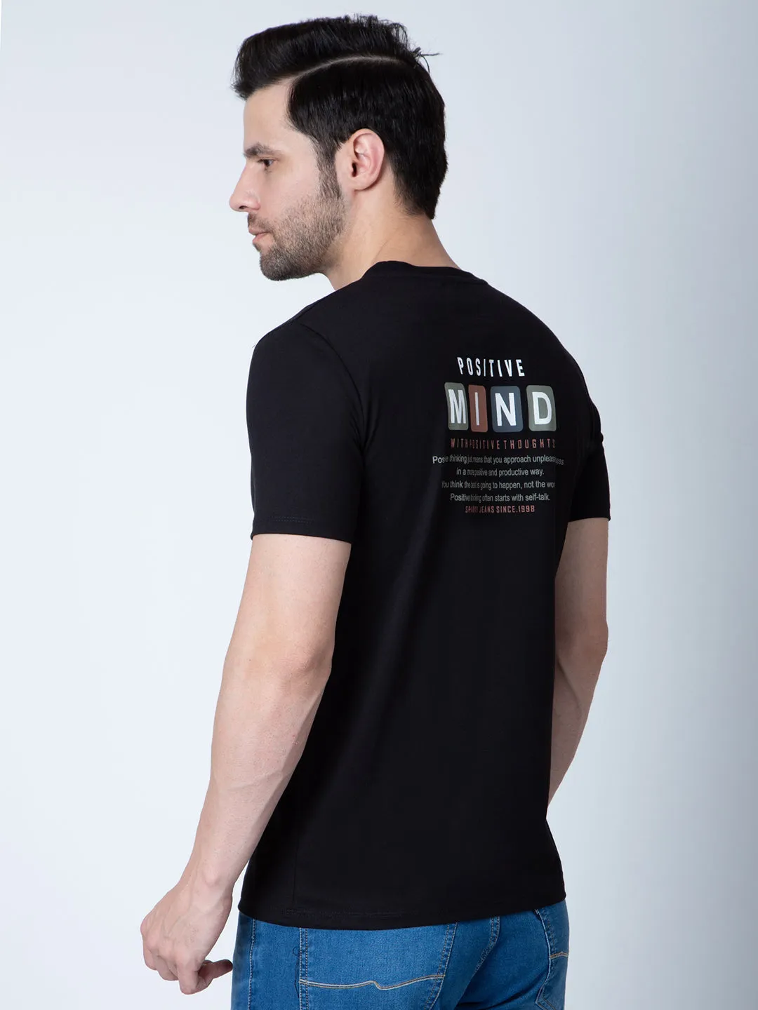 Men Round Neck Black T-Shirt
