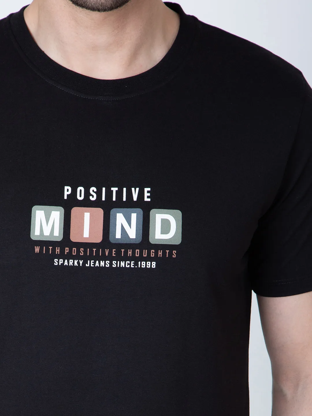 Men Round Neck Black T-Shirt