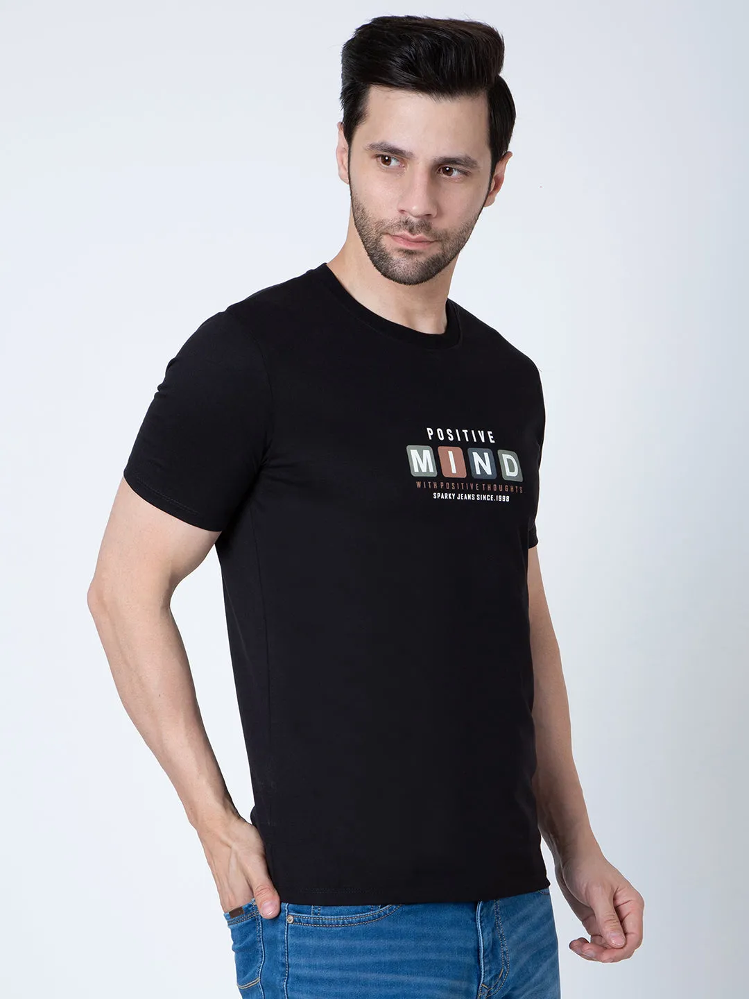 Men Round Neck Black T-Shirt