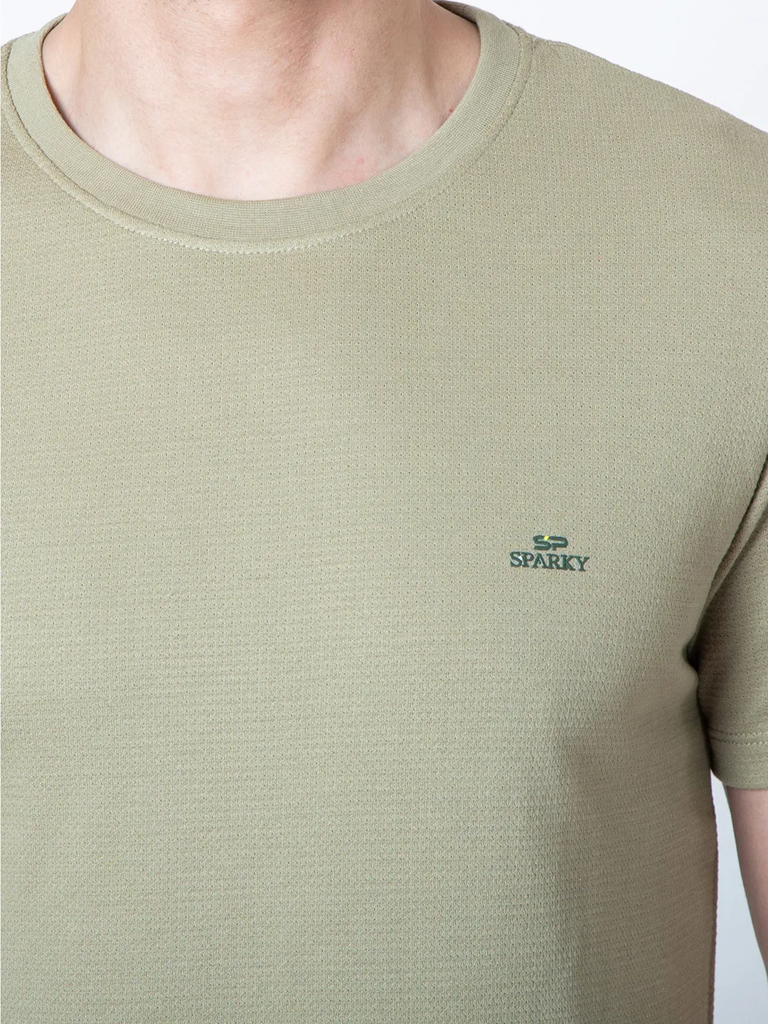 Men Round Neck Olive T-Shirt