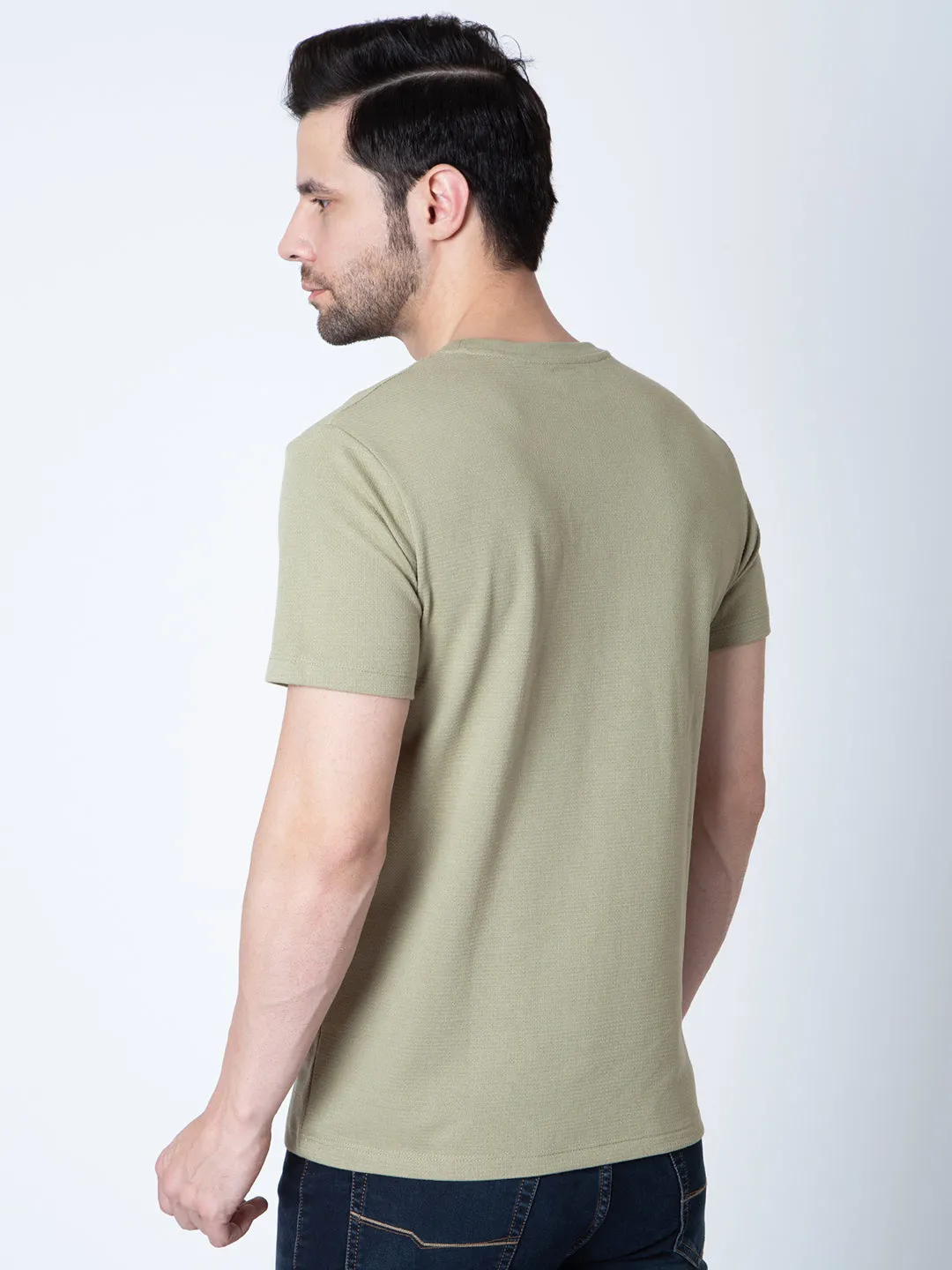 Men Round Neck Olive T-Shirt