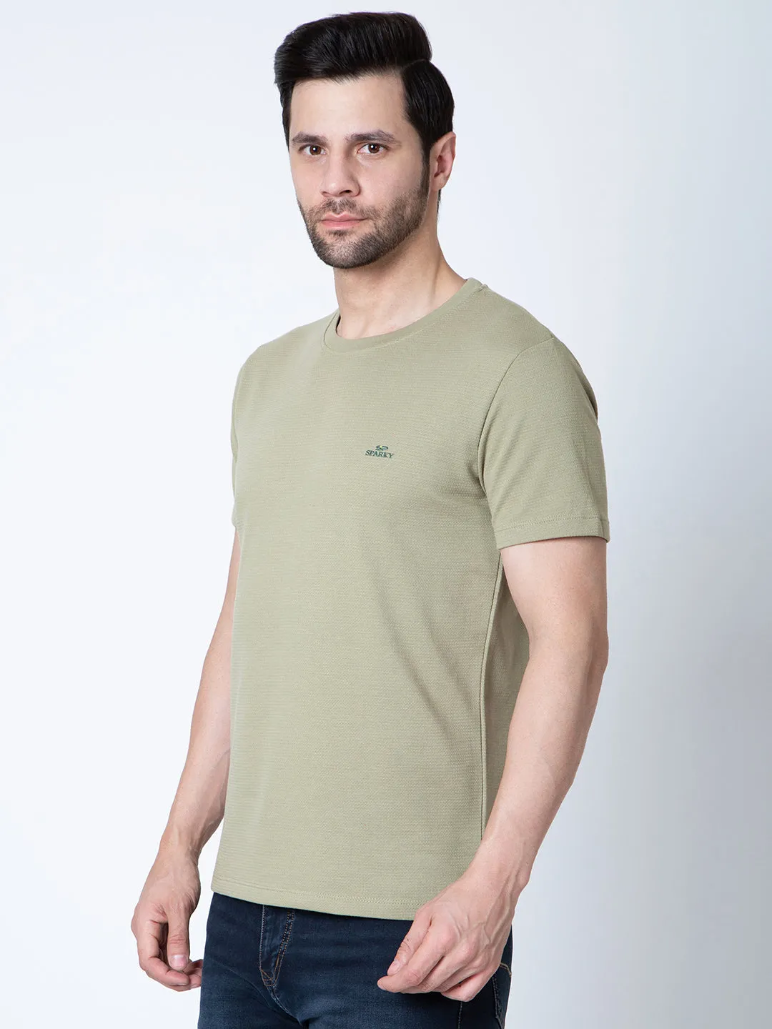 Men Round Neck Olive T-Shirt