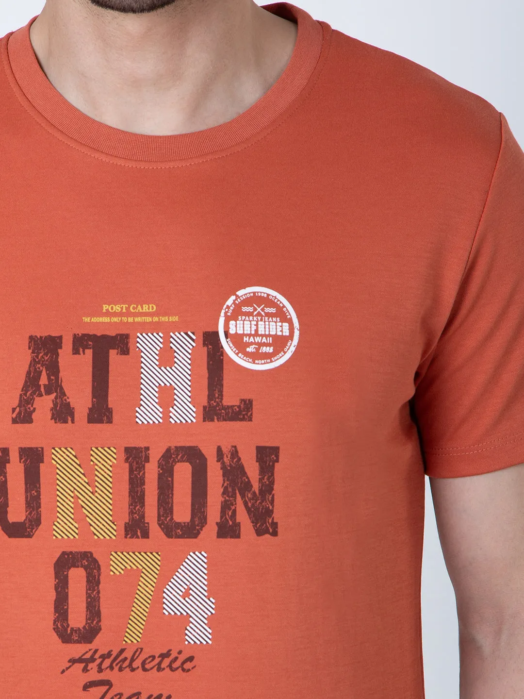 Men Round Neck Orange T-Shirt