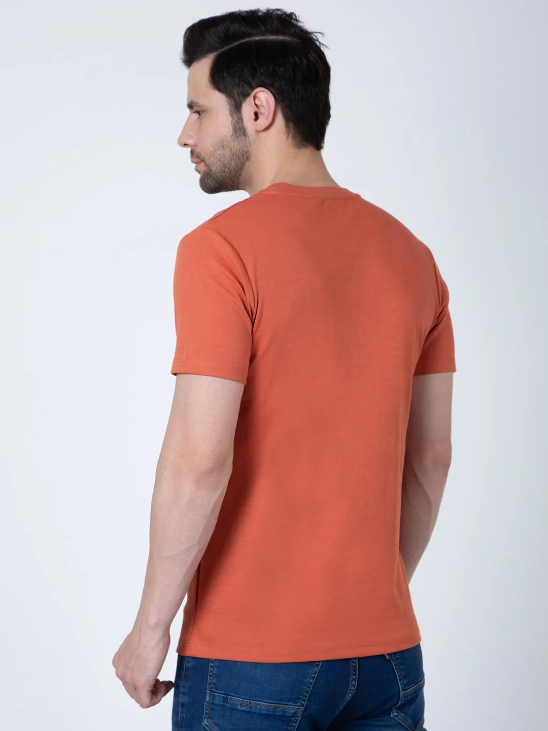 Men Round Neck Orange T-Shirt