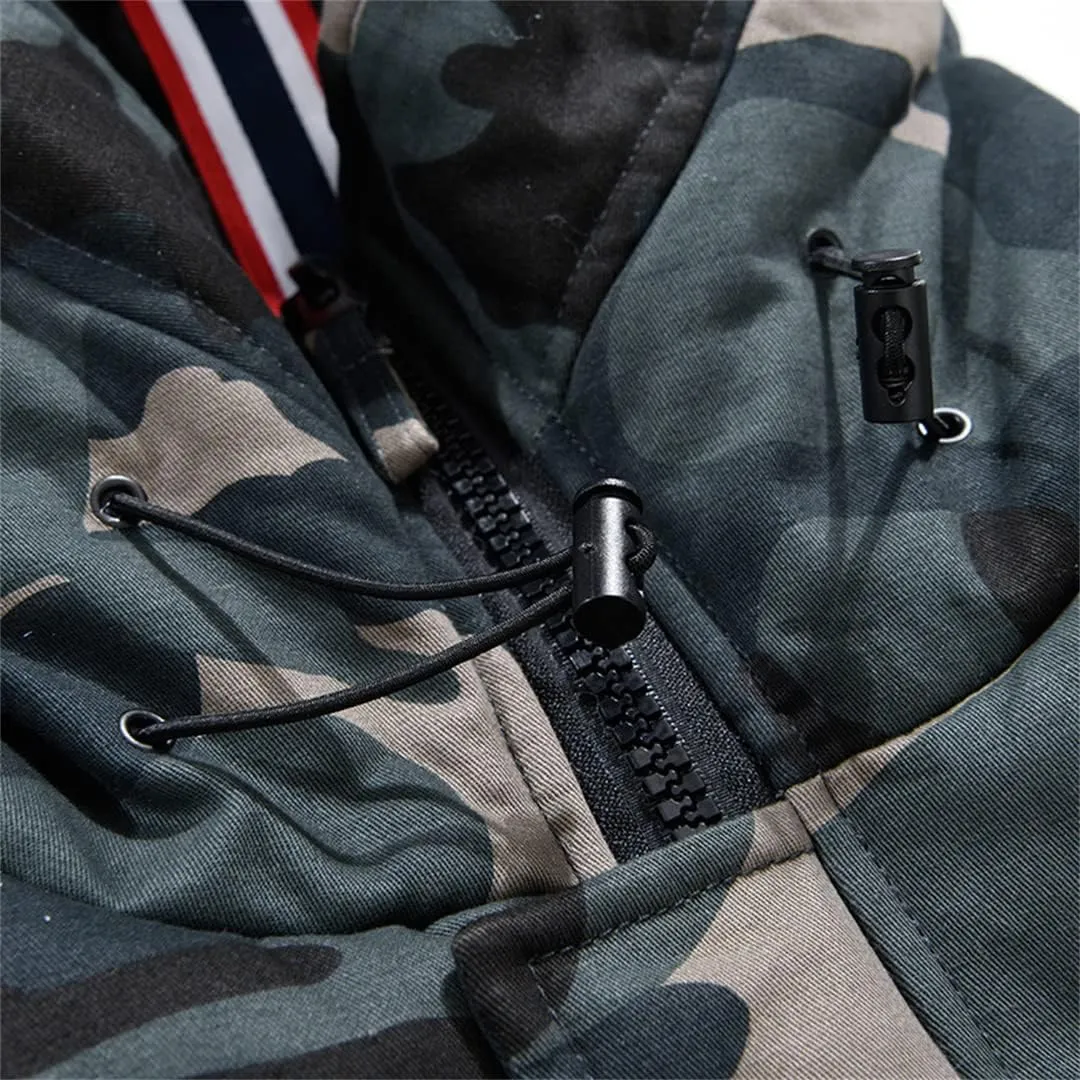 Men Warm Coat Thickens Military Overcoat Windbreaker Parka Fleece Cotton-Padded