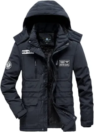 Men Warm Coat Thickens Military Overcoat Windbreaker Parka Fleece Cotton-Padded