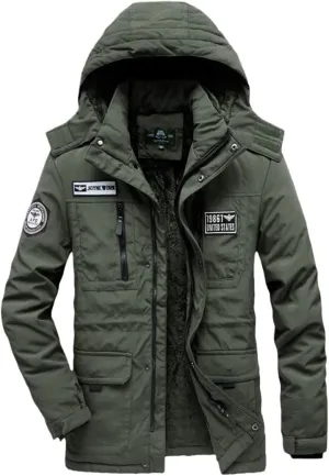 Men Warm Coat Thickens Military Overcoat Windbreaker Parka Fleece Cotton-Padded