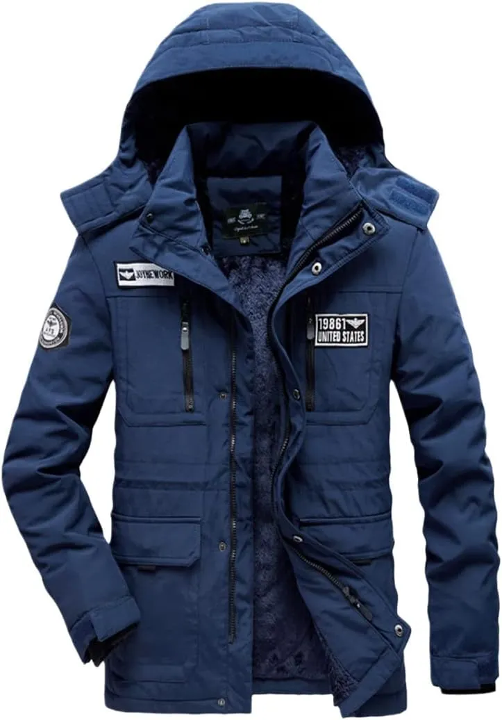 Men Warm Coat Thickens Military Overcoat Windbreaker Parka Fleece Cotton-Padded