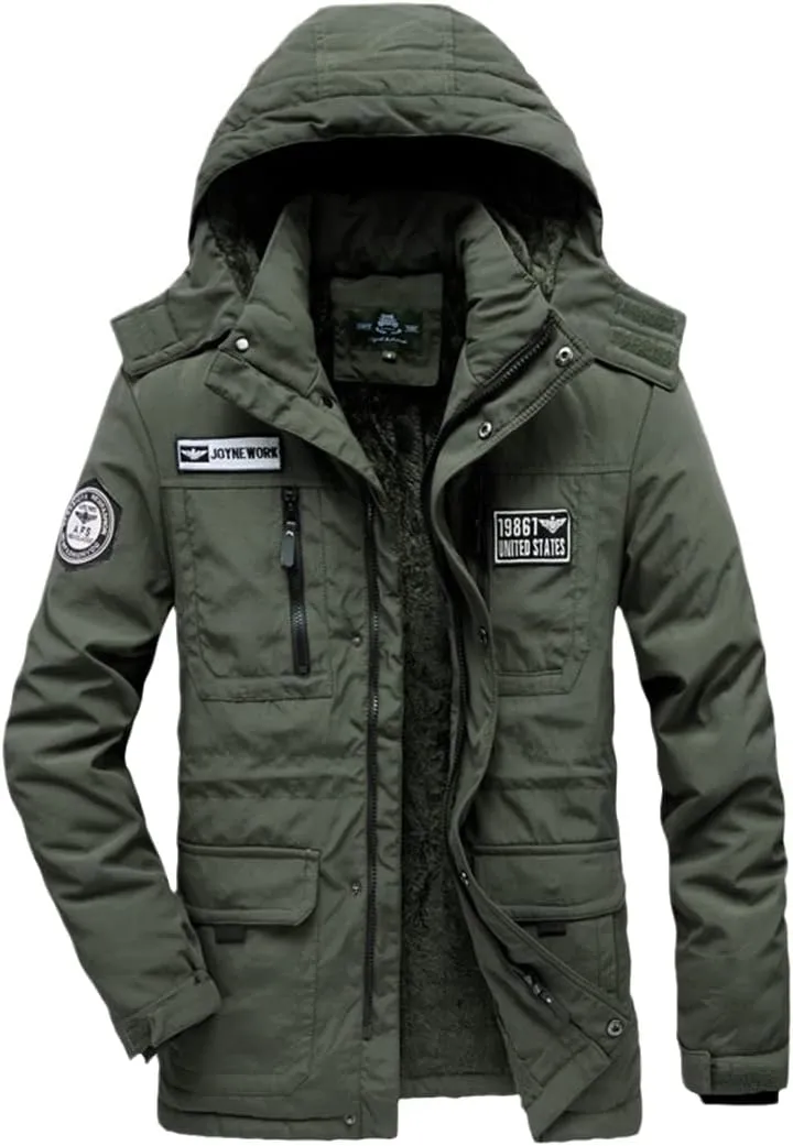 Men Warm Coat Thickens Military Overcoat Windbreaker Parka Fleece Cotton-Padded