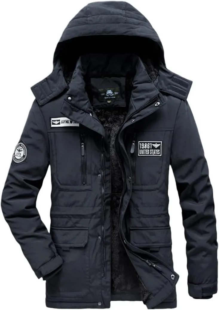 Men Warm Coat Thickens Military Overcoat Windbreaker Parka Fleece Cotton-Padded