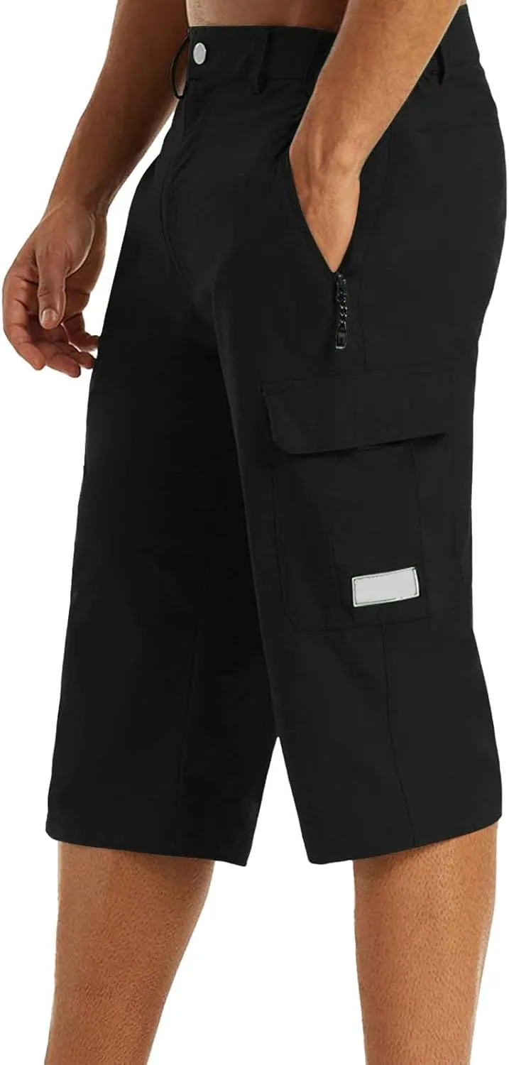 Mens Below Knee Cargo Shorts Multi Pockets Lightweight Outdoor Hiking Work Shorts for Men Athleric Fit Quick Dry Capri Pants