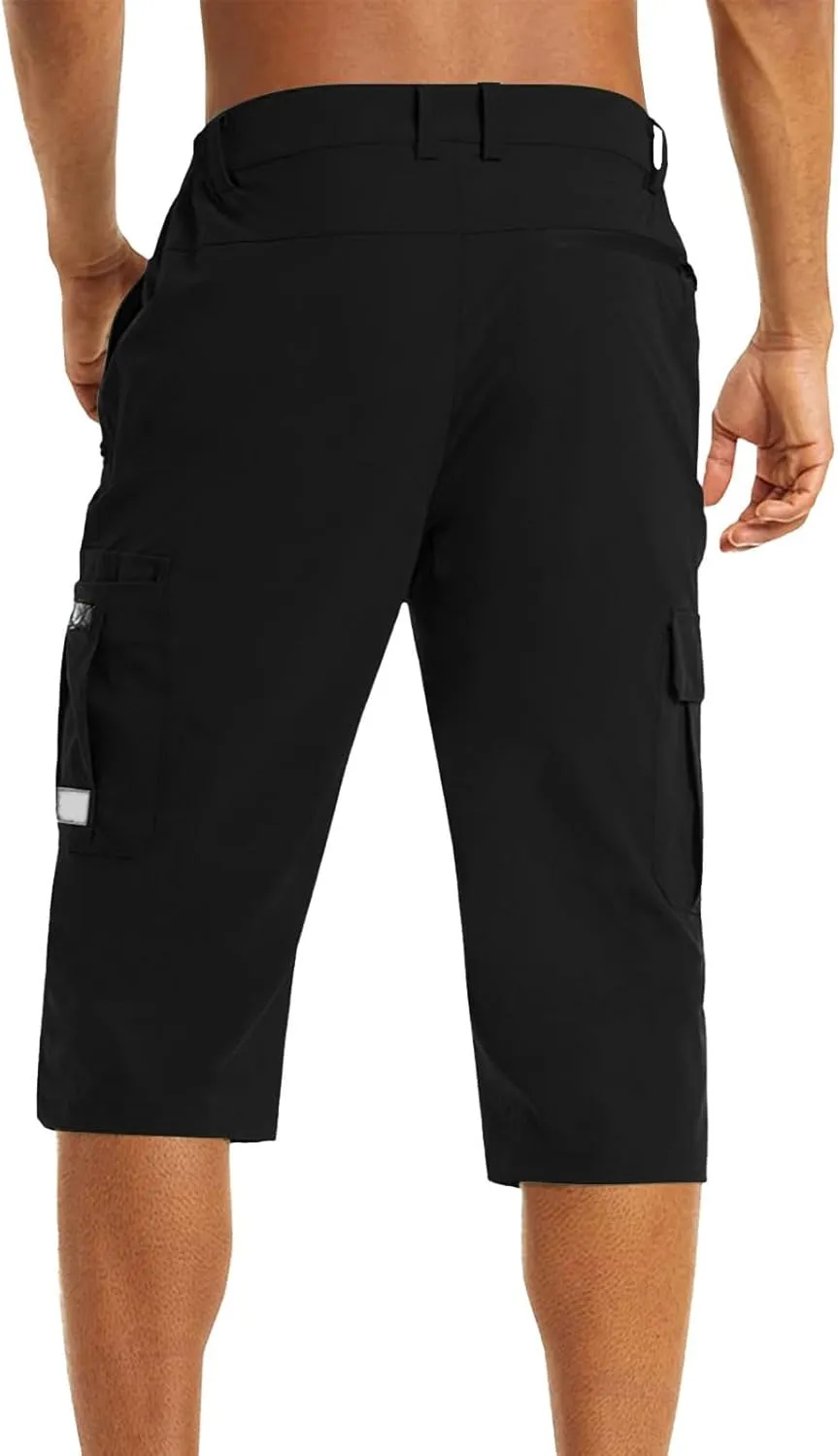Mens Below Knee Cargo Shorts Multi Pockets Lightweight Outdoor Hiking Work Shorts for Men Athleric Fit Quick Dry Capri Pants