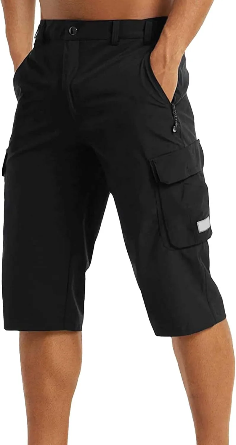 Mens Below Knee Cargo Shorts Multi Pockets Lightweight Outdoor Hiking Work Shorts for Men Athleric Fit Quick Dry Capri Pants