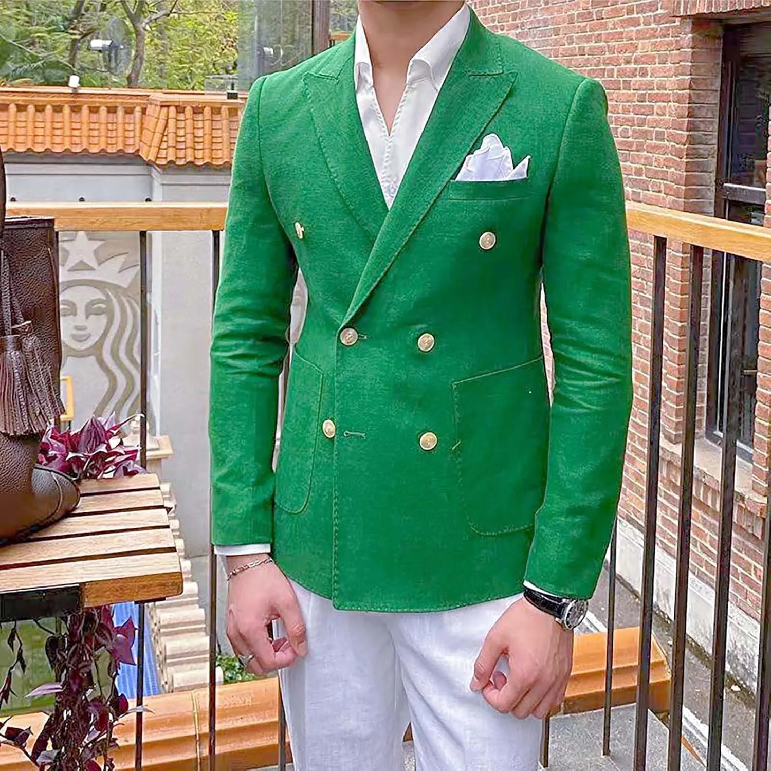 Mens Casual Business Office Work Blazers Sport Coat Long Sleeve Open Front Double Breasted Wedding Party Suit Jackets