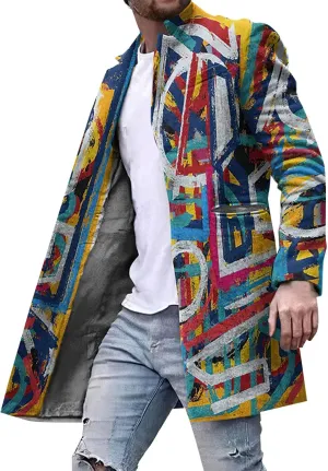 Mens Casual Trench Coat Slim Fit Notched Collar Long Woolen Jacket Overcoat Single Breasted Blazer Pea Coat wih Pocket