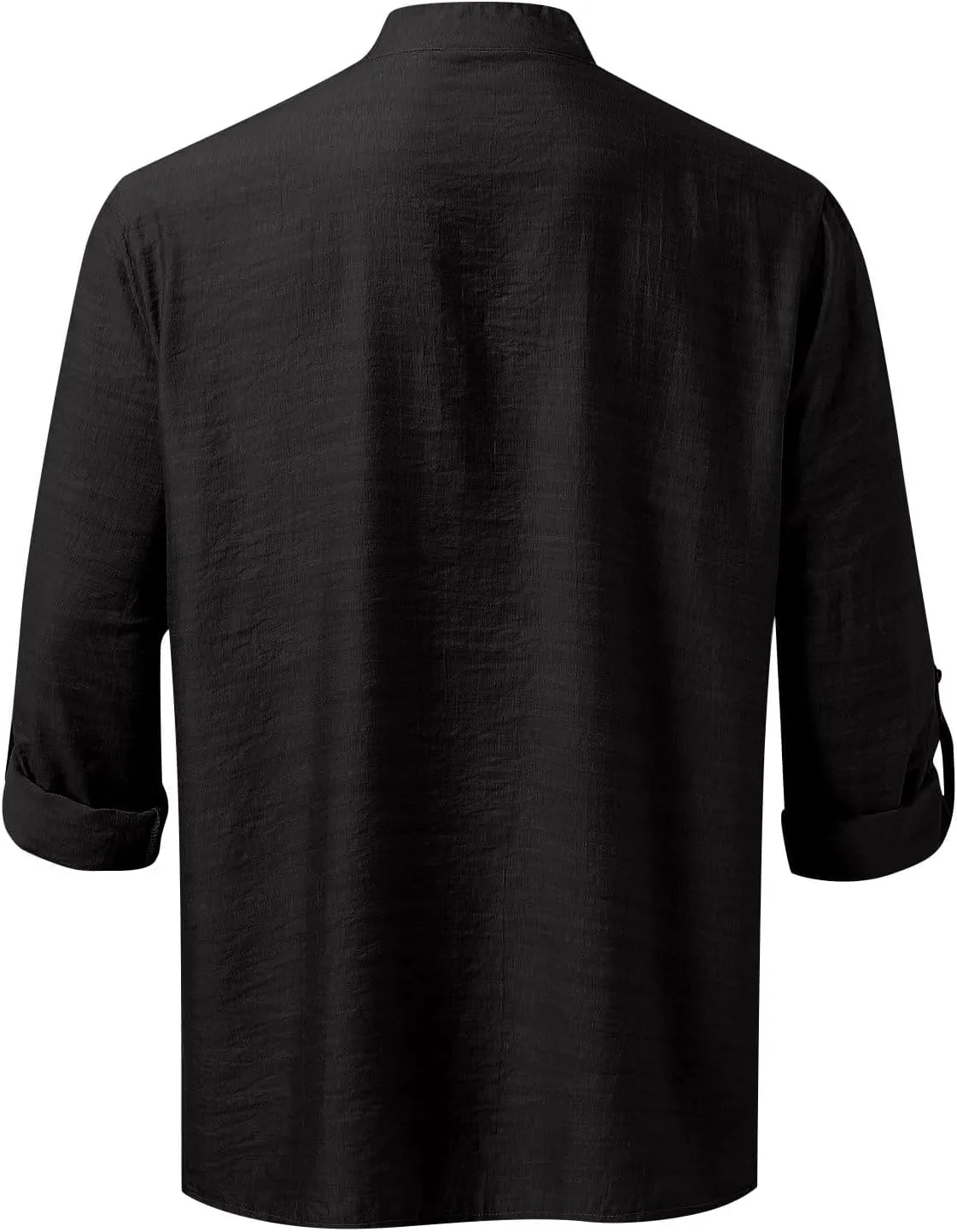 Mens Cotton Linen Shirts Vintage Lightweight Button Down Blouses Casual Loose Long Sleeve V-Neck Tops