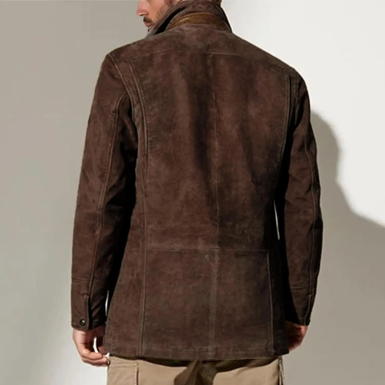 Mens Faux Suede Blazer Leather Suit Jacket Distressed Notch Lapel Buttons Sport Coat Zip Vintage Work Wear with Pockets