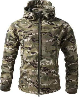 Men's Military Tactical Jackets Camouflage Softshell Fleece Fall Windbreaker Waterproof Outdoor Hooded Rain Coats
