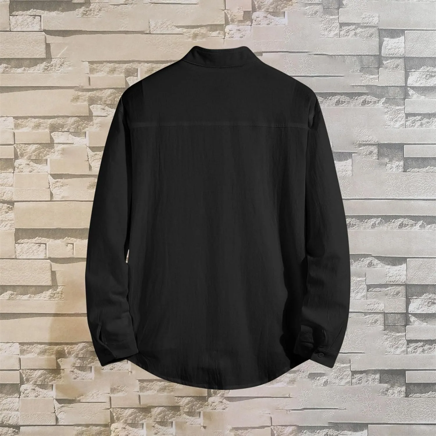 Mens Shirt Jacket Summer Cotton Linen Button Down Blouses Plain Tops Heavyweight Long Sleeve Shacket with Pockets