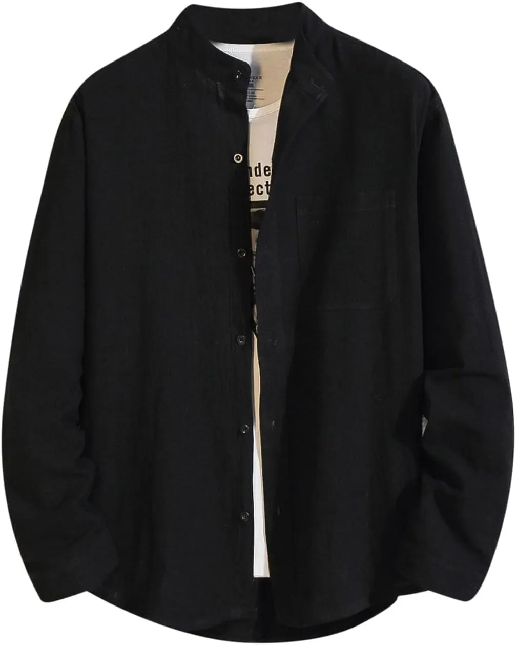 Mens Shirt Jacket Summer Cotton Linen Button Down Blouses Plain Tops Heavyweight Long Sleeve Shacket with Pockets
