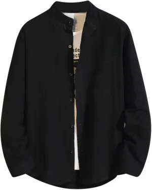 Mens Shirt Jacket Summer Cotton Linen Button Down Blouses Plain Tops Heavyweight Long Sleeve Shacket with Pockets