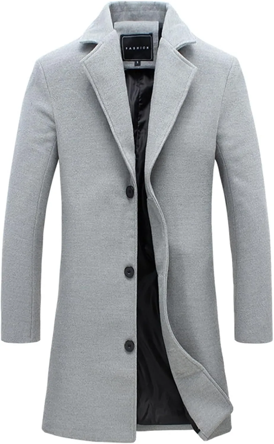 Mens Trench Coats Winter Long Jackets Wool Blend Pea Coat Trendy Notched Lapel Overcoat Single Breasted Jacket