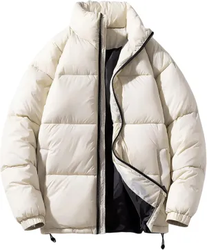 Mens Winter Coat Zipper Stand Collar Fashion Fall Casual Loose Solid Thickened Cotton Padded Warm Jacket Outwear