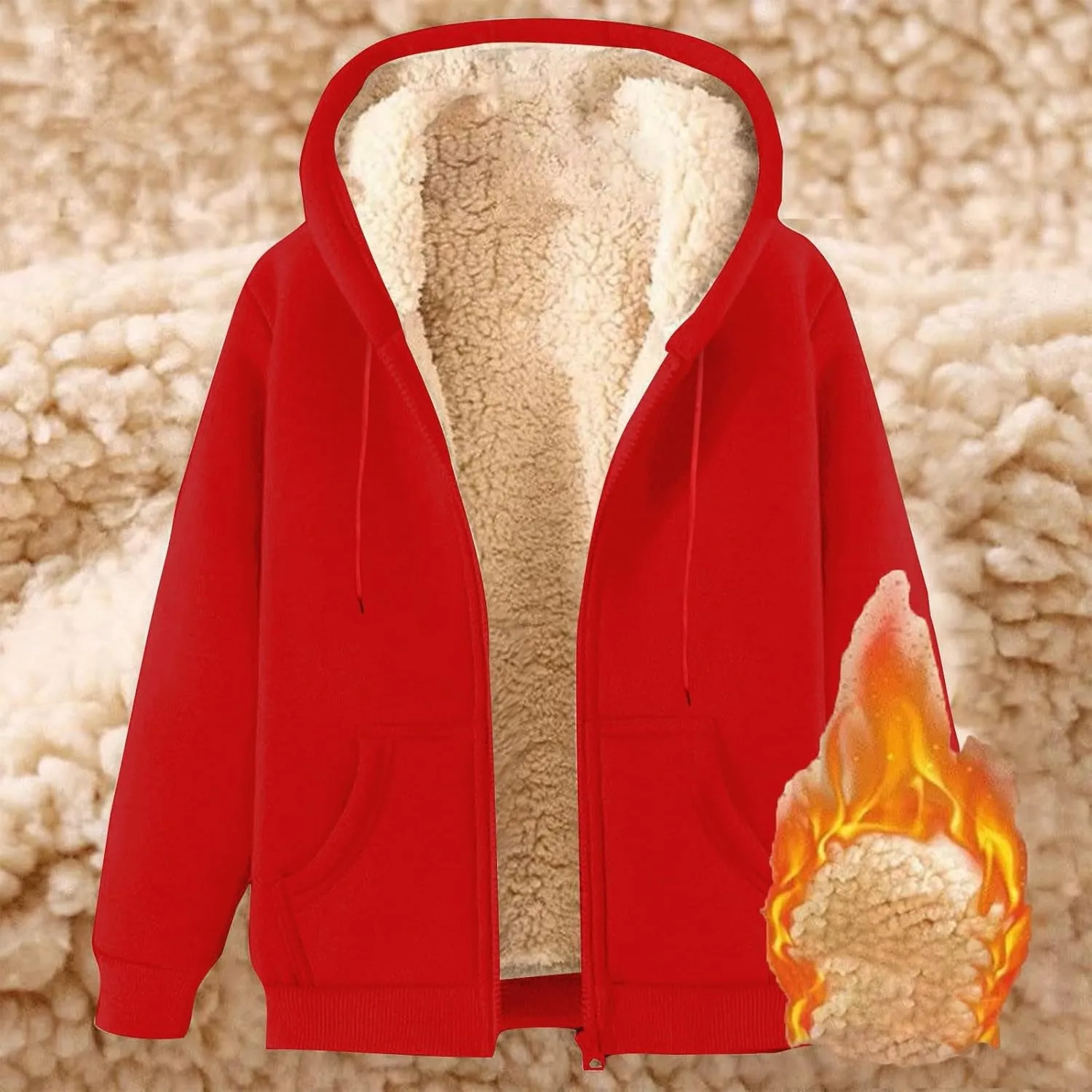 Men's Winter Coats Warm Fleece Lined Jackets with Pockets Hooded Sweatshirt Cashmere Casual Outerwear