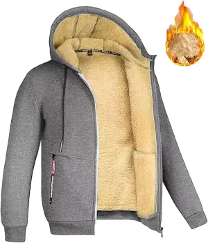 Men's Winter Sherpa Lined Hoodie Jacket Full Zip Heavyweight Fleece Warm Hooded Sweatshirt with Pockets for Outdoor