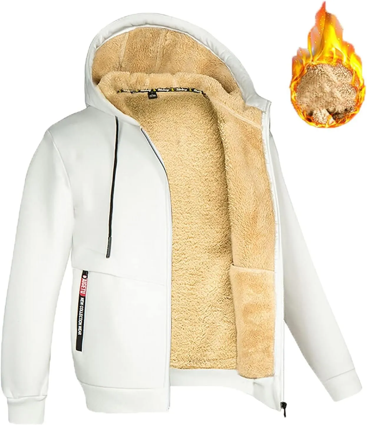 Men's Winter Sherpa Lined Hoodie Jacket Full Zip Heavyweight Fleece Warm Hooded Sweatshirt with Pockets for Outdoor