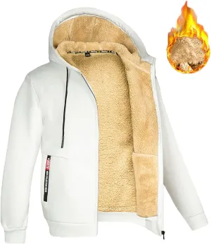Men's Winter Sherpa Lined Hoodie Jacket Full Zip Heavyweight Fleece Warm Hooded Sweatshirt with Pockets for Outdoor