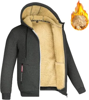 Men's Winter Sherpa Lined Hoodie Jacket Full Zip Heavyweight Fleece Warm Hooded Sweatshirt with Pockets for Outdoor