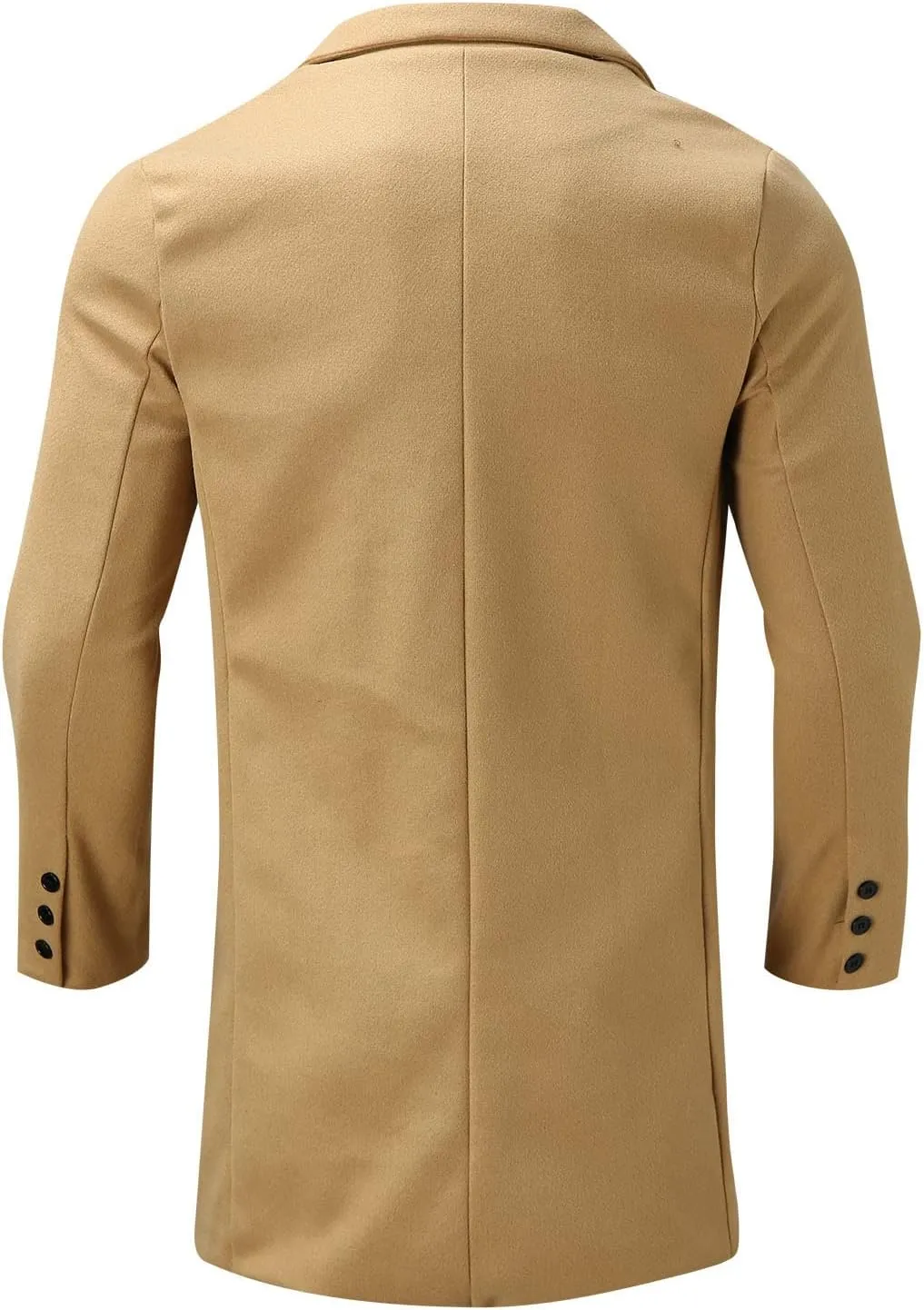 Men's Wool Blend Pea Coat Notched Collar Single Breasted Overcoat Warm Winter Mid-Length Thermal Business Peacoat