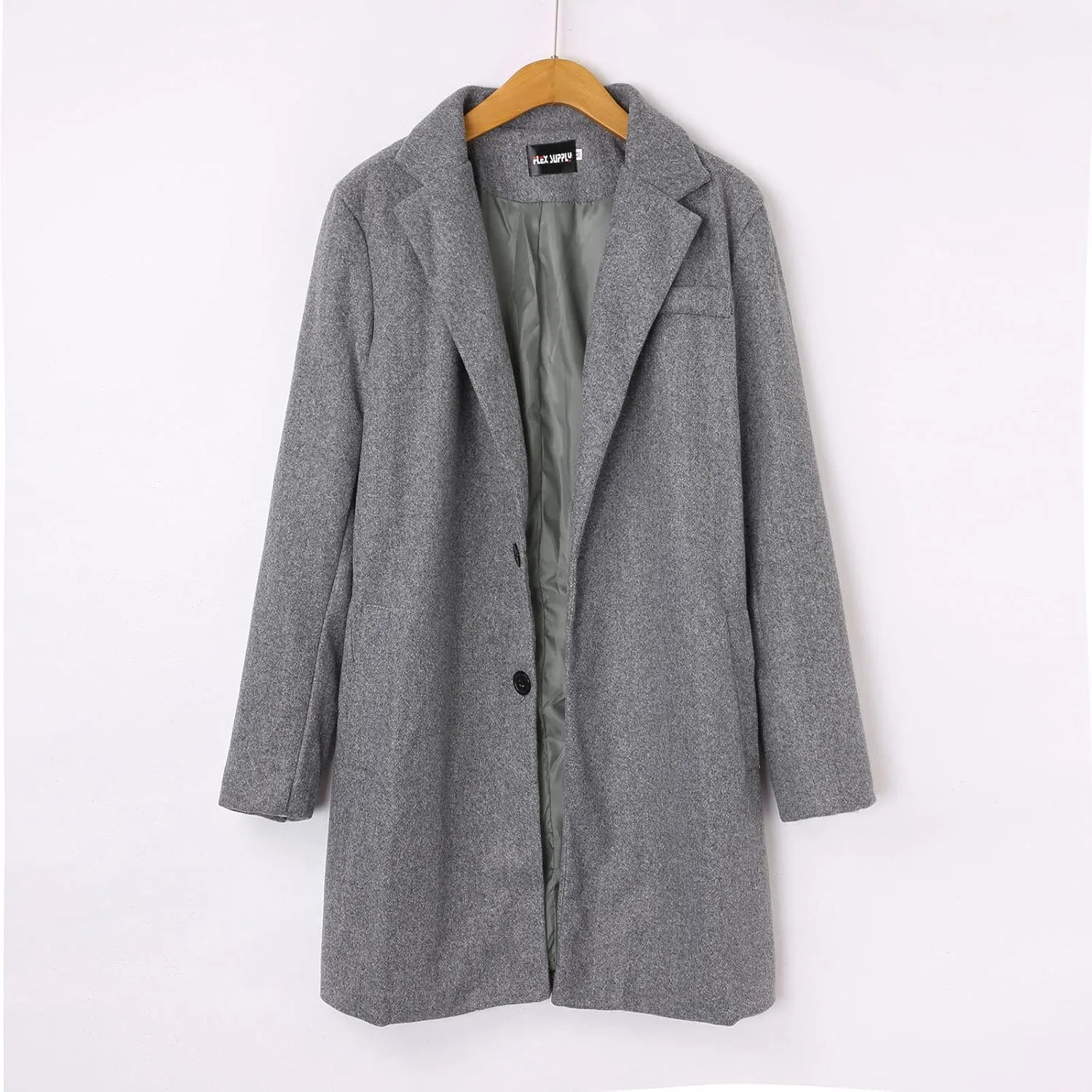 Men's Wool Blend Pea Coat Notched Collar Single Breasted Overcoat Warm Winter Mid-Length Thermal Business Peacoat