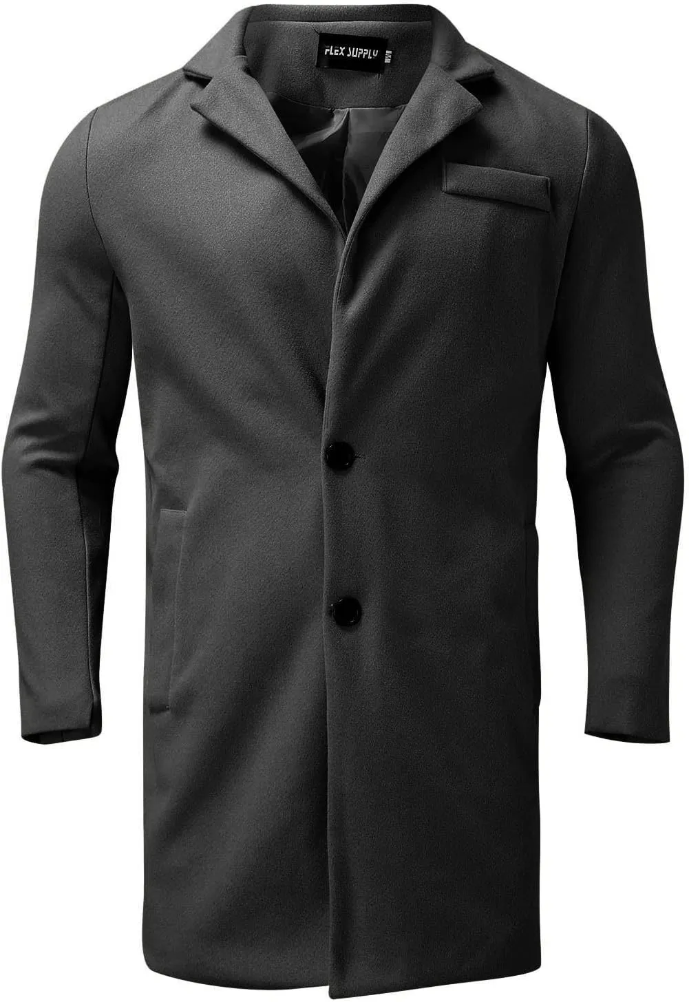 Men's Wool Blend Pea Coat Notched Collar Single Breasted Overcoat Warm Winter Mid-Length Thermal Business Peacoat