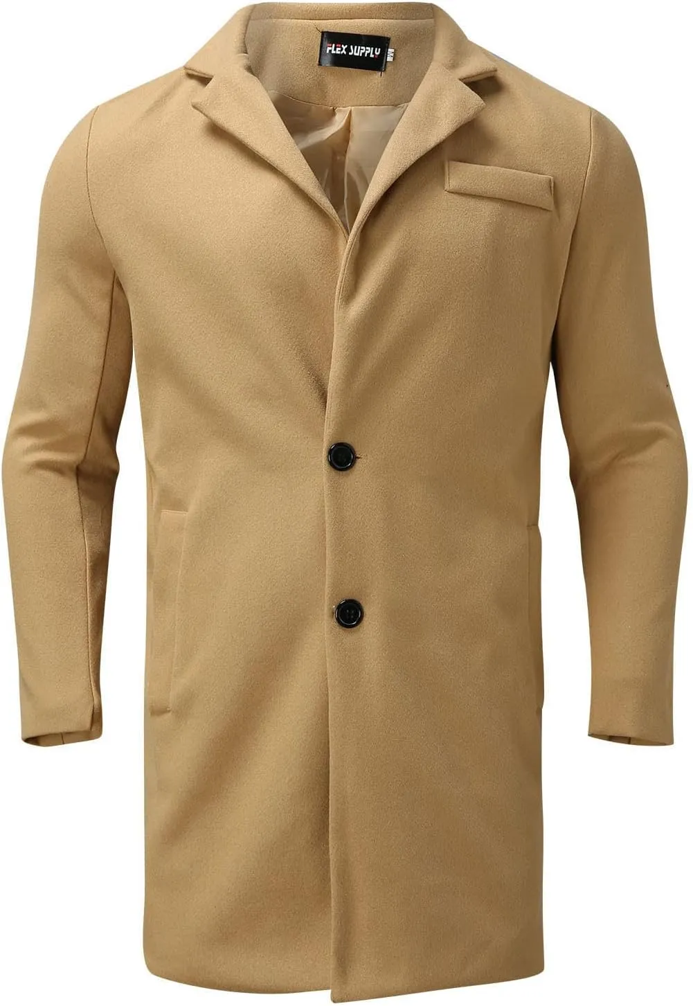 Men's Wool Blend Pea Coat Notched Collar Single Breasted Overcoat Warm Winter Mid-Length Thermal Business Peacoat