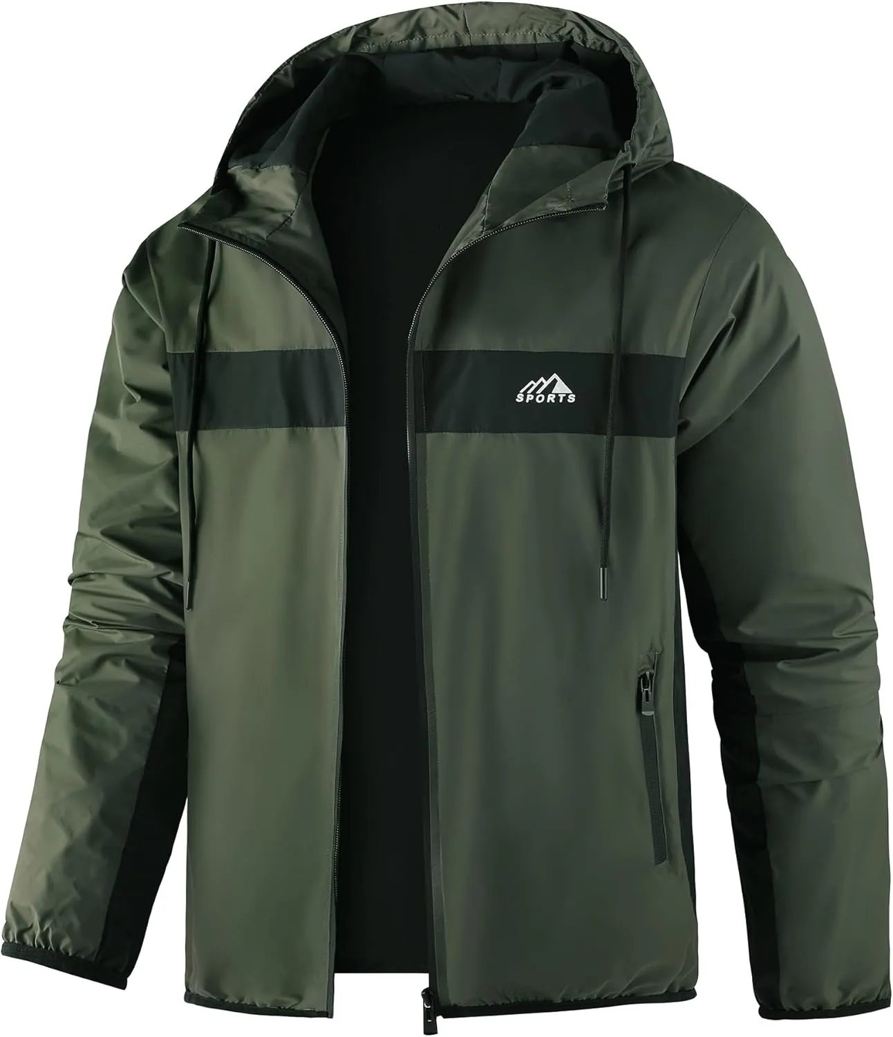 Men's Zip Up Waterproof Rain Jacket Outdoor Lightweight Softshell Raincoat for Hiking Travel WIth zippered Pocket
