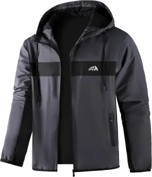 Men's Zip Up Waterproof Rain Jacket Outdoor Lightweight Softshell Raincoat for Hiking Travel WIth zippered Pocket